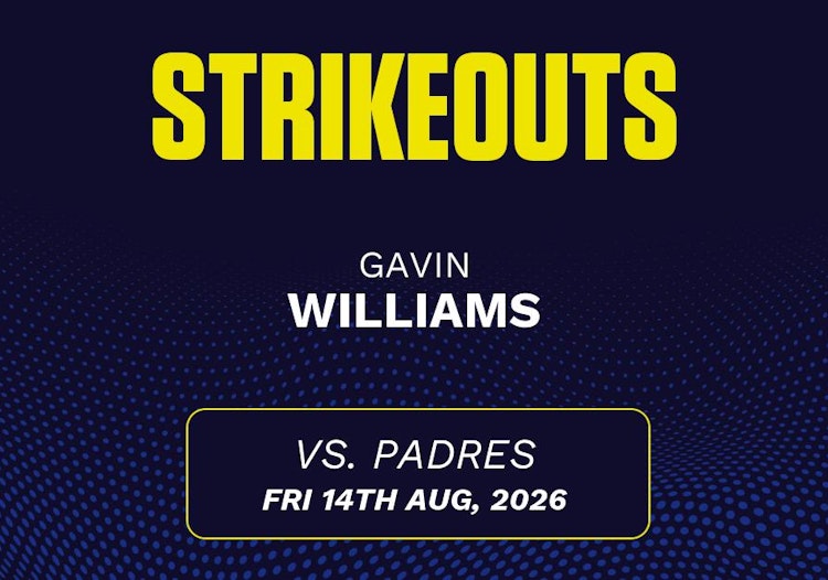 Gavin Williams projected stats for Friday, August 14, 2026.