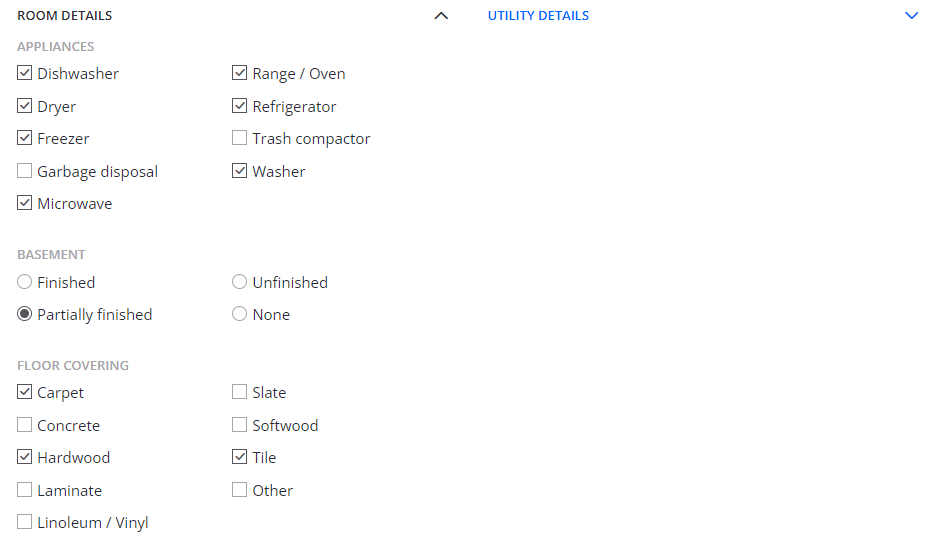 Screenshot of features checklist