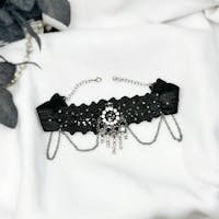 Gothic Choker Necklace with Rhinestones Pendant and Layered Chains, Wide Black Elastic Choker Collar, Upcycled Whimsigoth Jewelry Gifts for Her