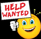 Emoticon holding a help wanted sign