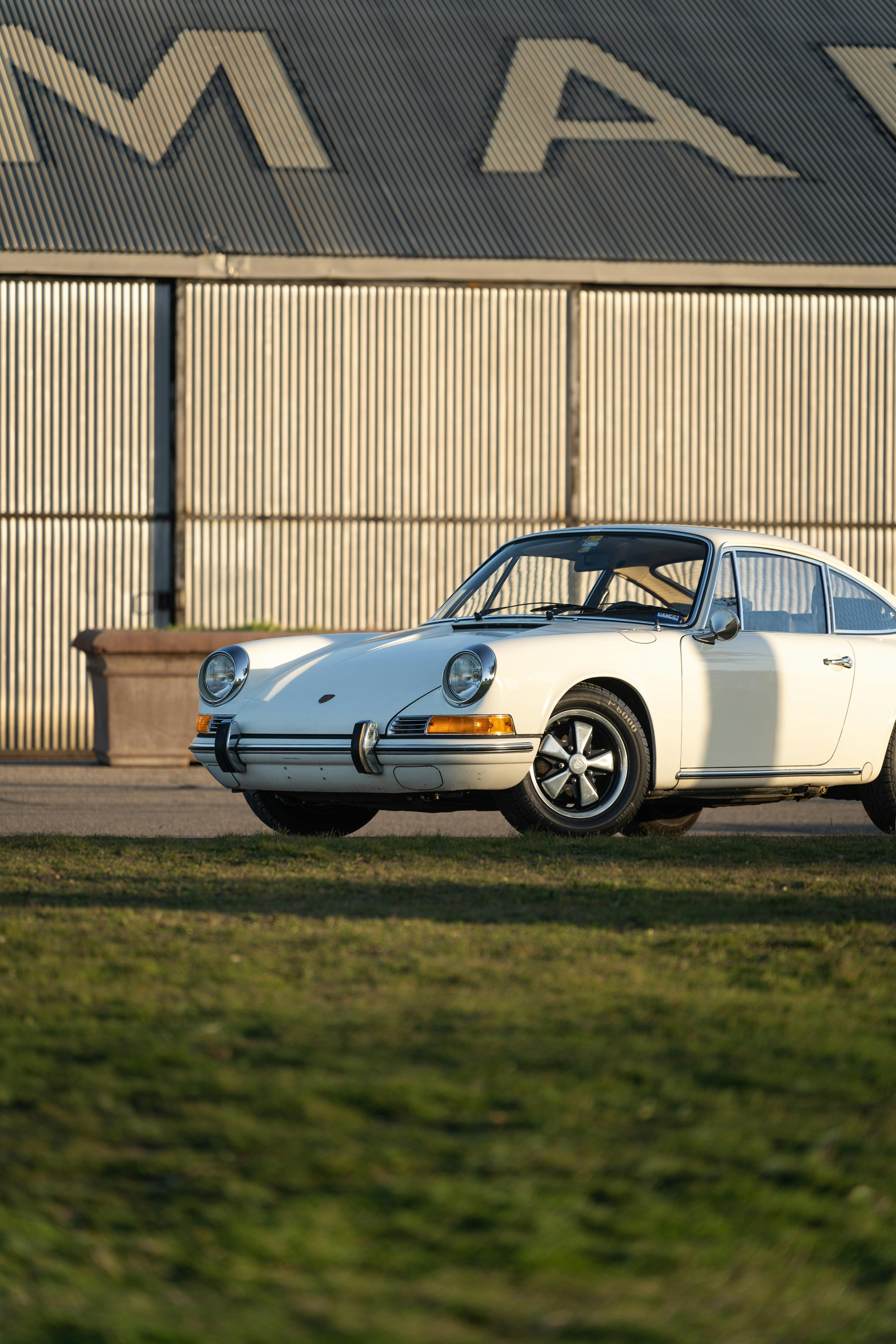 White 1970 Porsche 911T Coupe with a black interior shot in Austin, TX.