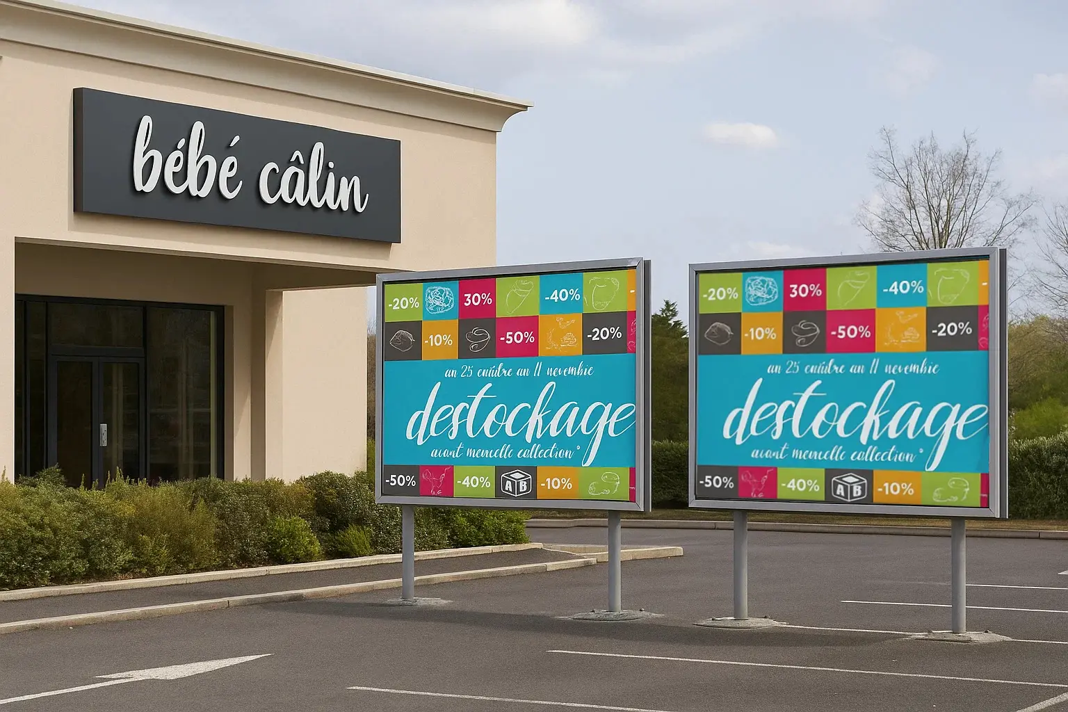 exemple de 4x3 pour déstockage pour un magasin de puériculture et accessoires pour bébé et enfants