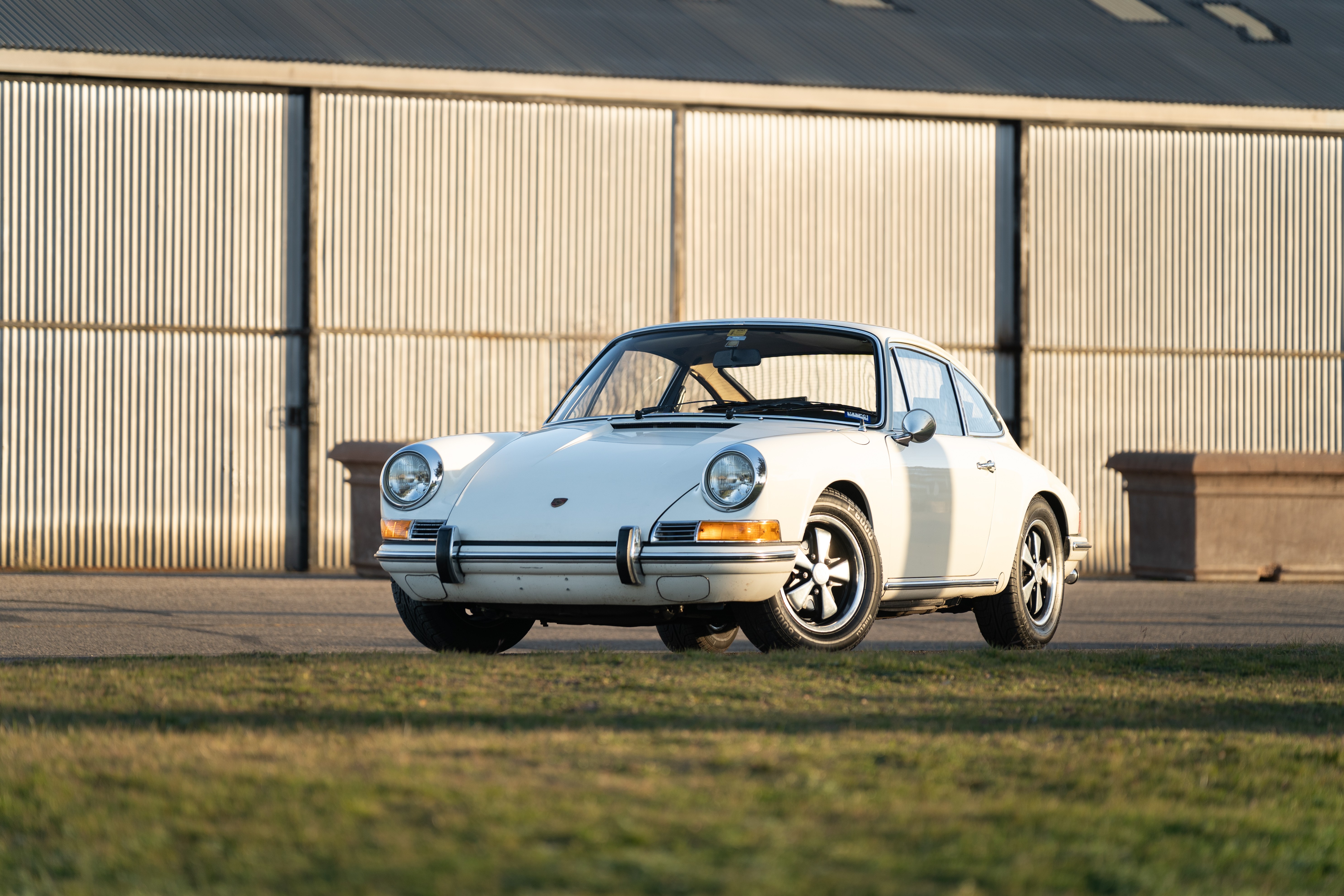 White 1970 Porsche 911T Coupe with a black interior shot in Austin, TX.