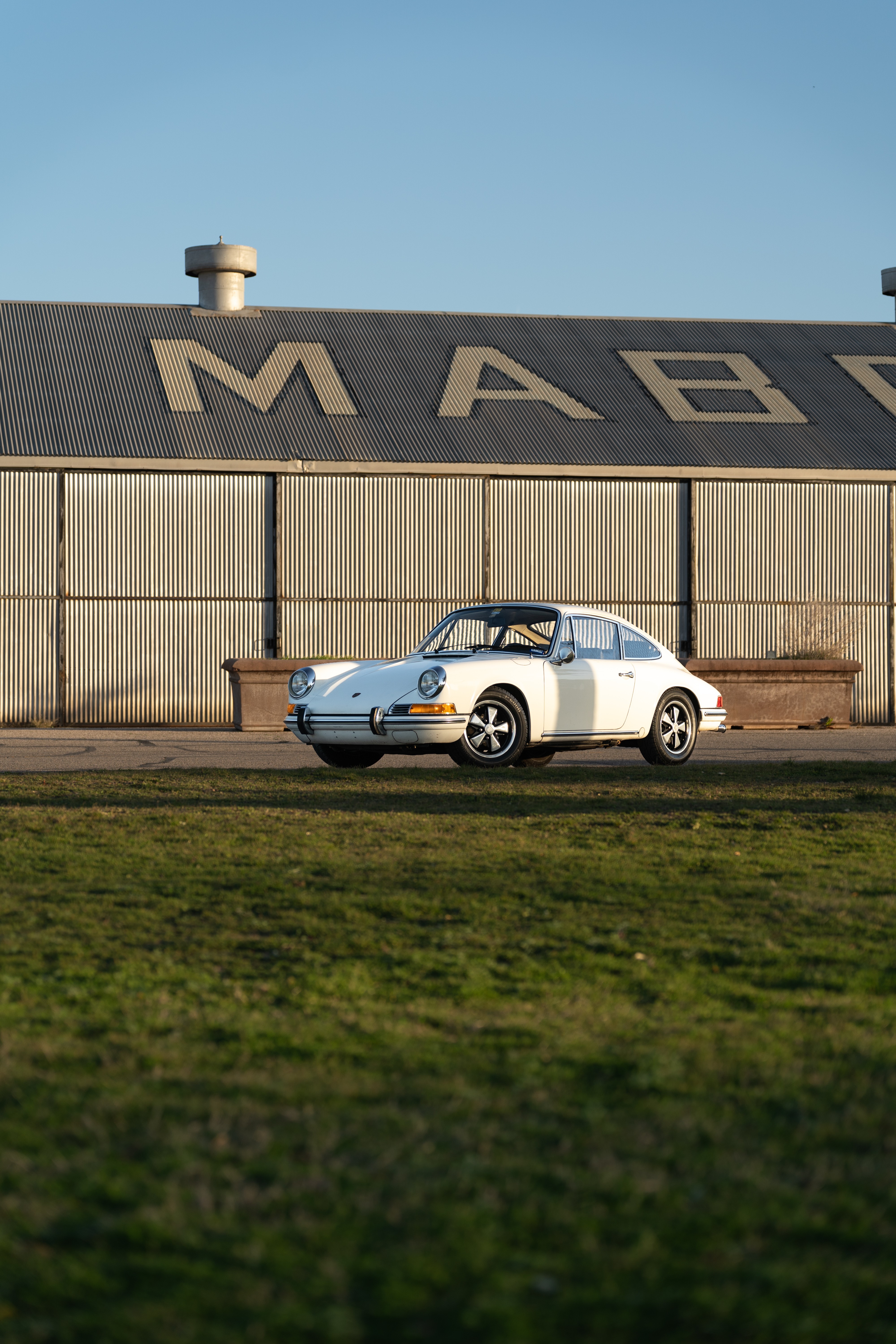 White 1970 Porsche 911T Coupe with a black interior shot in Austin, TX.