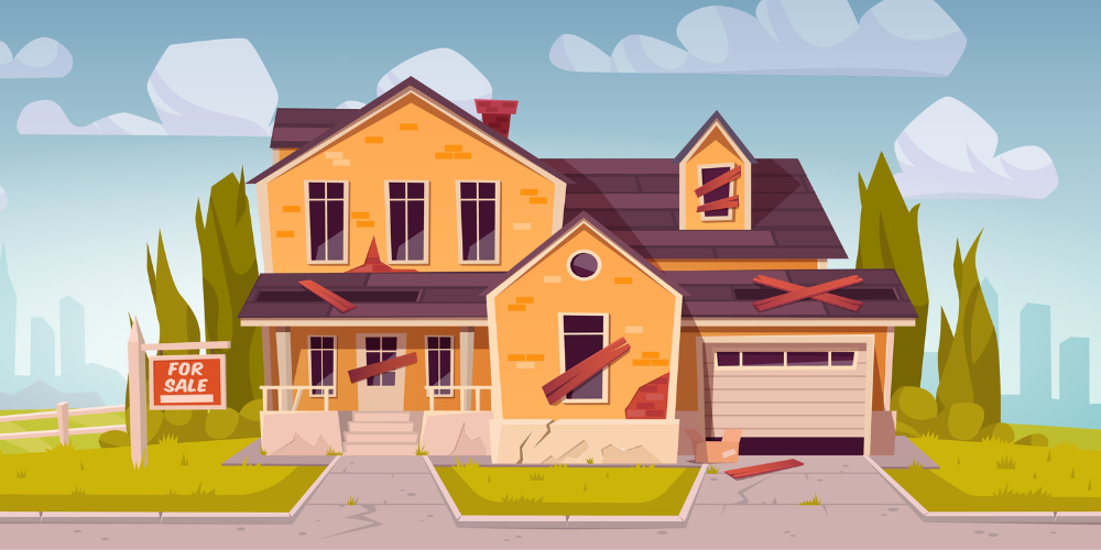 Image of a broken down home for sale in probate