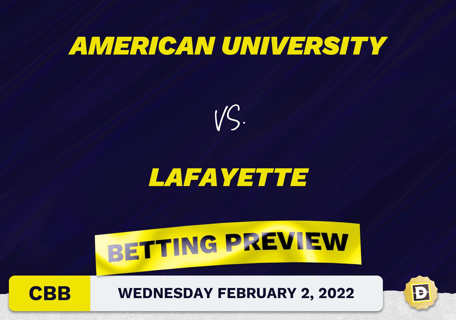 American University vs. Lafayette CBB Predictions and Odds - Feb 2, 2022