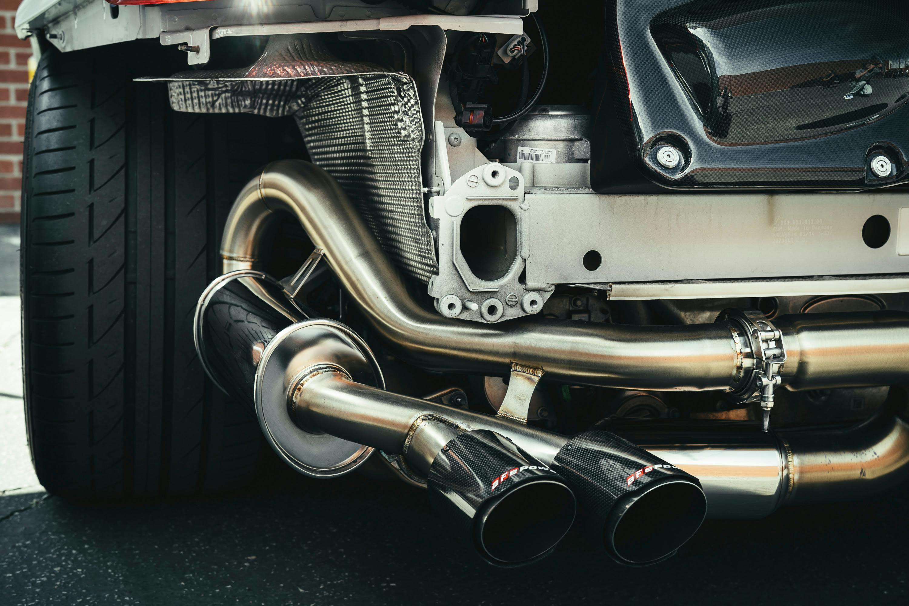 An AFE Power exhaust on a 991 Turbo.
