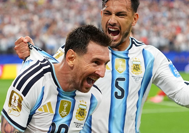 Messi celebrating at the 2026 World Cup.