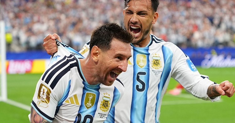 Messi celebrating at the 2026 World Cup.