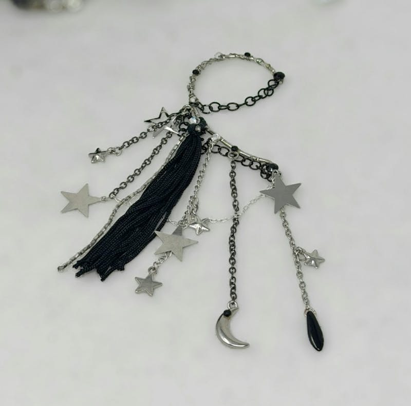 Black Fringe Star Charm ear cuff, no piercing - alternate view