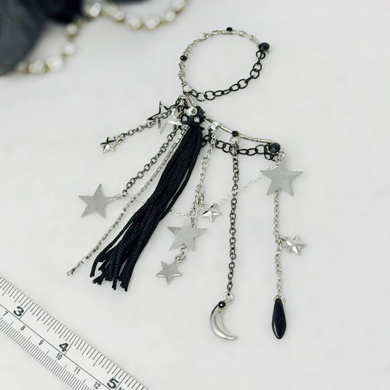 Black Fringe Star Charm ear cuff, no piercing