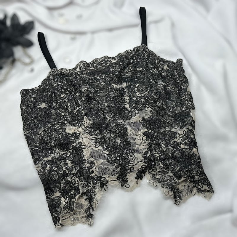 Black and pink lace corset