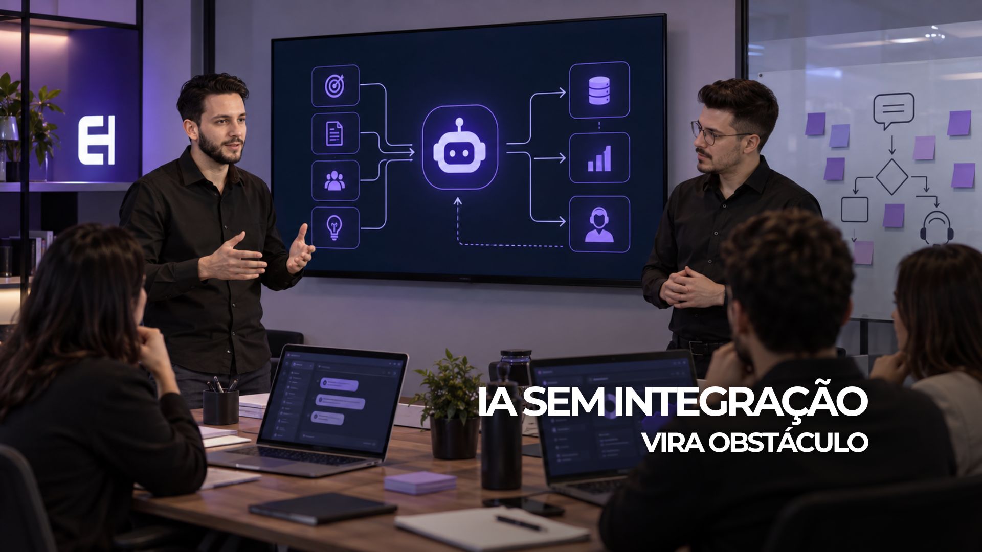 Equipe mapeia chatbot com IA integrado a CRM, sistemas e atendimento humano.