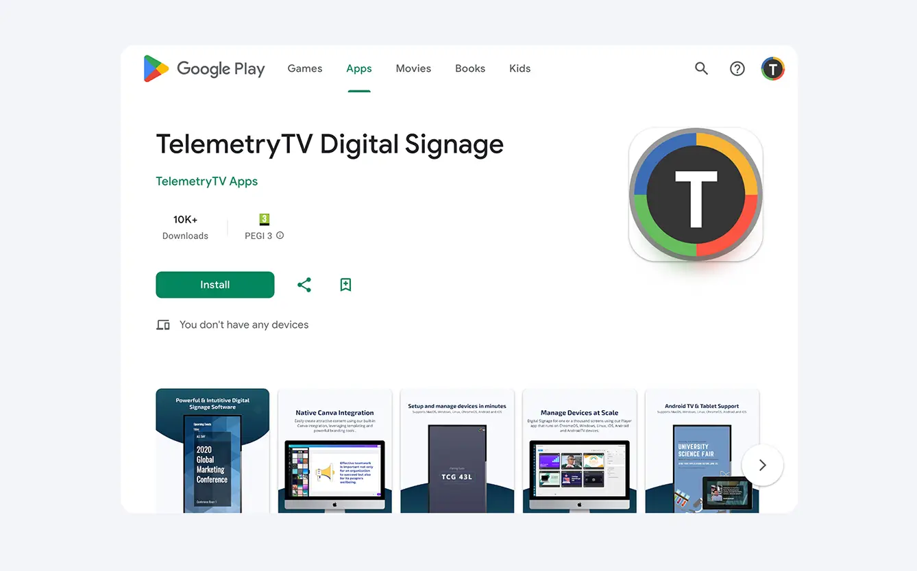 TelemetryTV provides native apps for Android