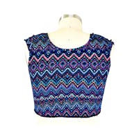 Upcycled Crop Top, handmade beaded cap sleeve cropped top featuring a handcut design from a salvaged dress.
