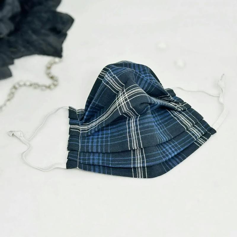 Navy Plaid Face Mask, 100% cotton - alternate view