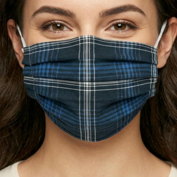Navy Plaid Face Mask, 100% cotton