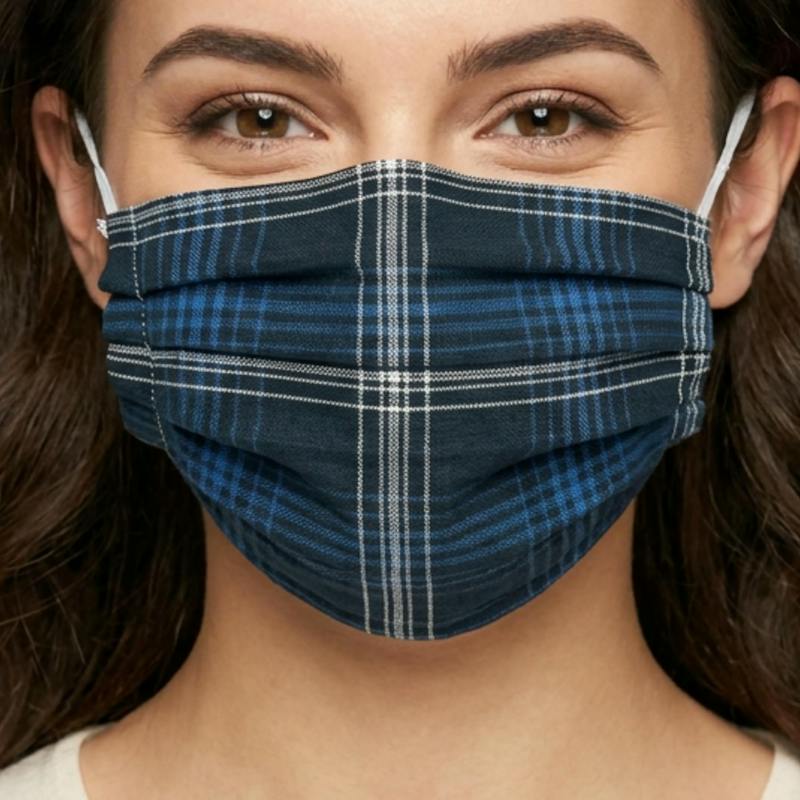 Navy Plaid Face Mask, 100% cotton