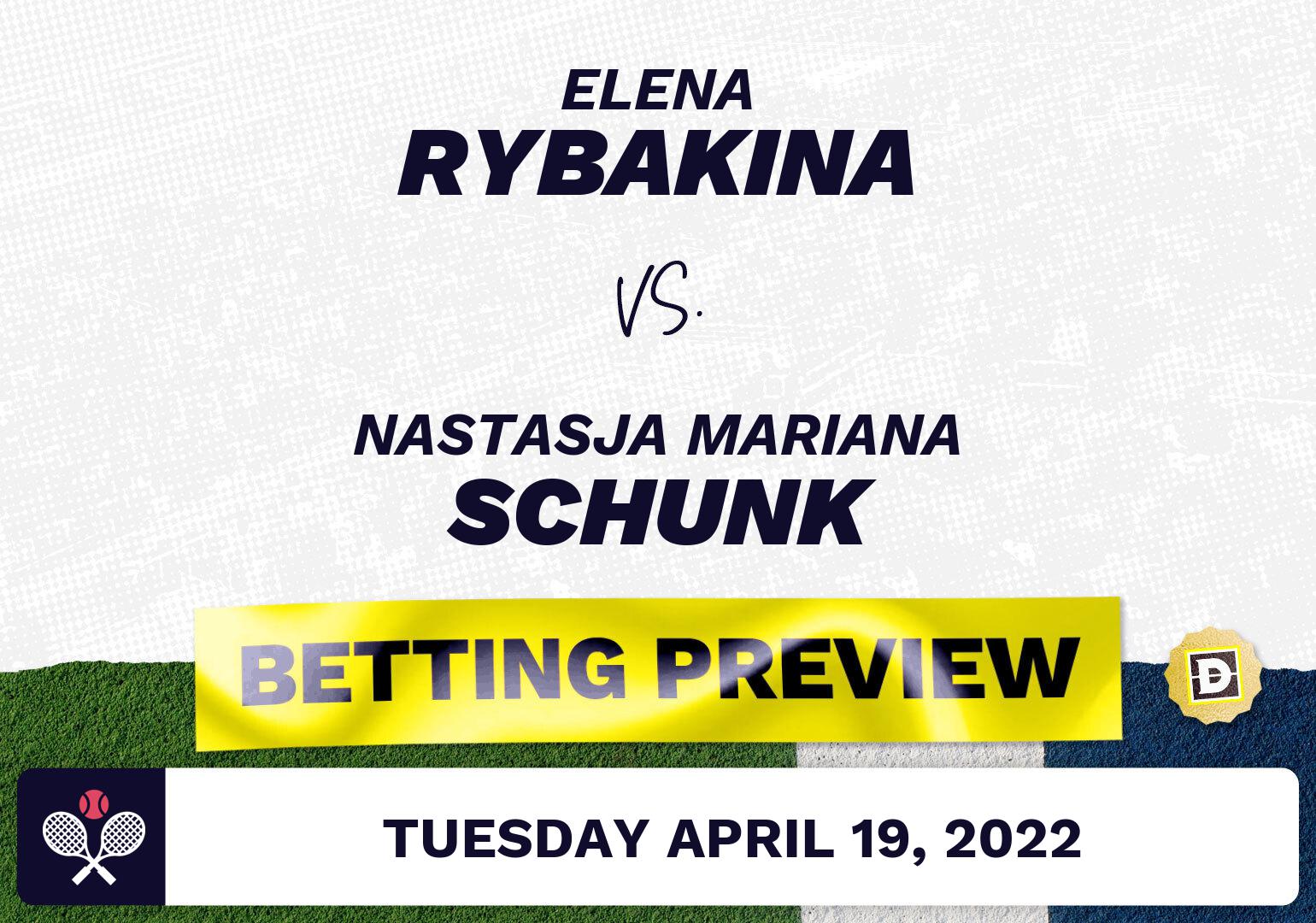 Elena Rybakina vs. Nastasja Mariana Schunk Predictions - Apr 19, 2022