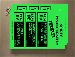 Affiche sur papier fluorescent vert imprimée en noir