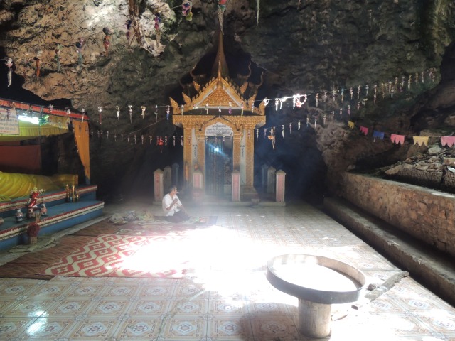 One of the caves, complete with eerie incense and a shrine of skulls
