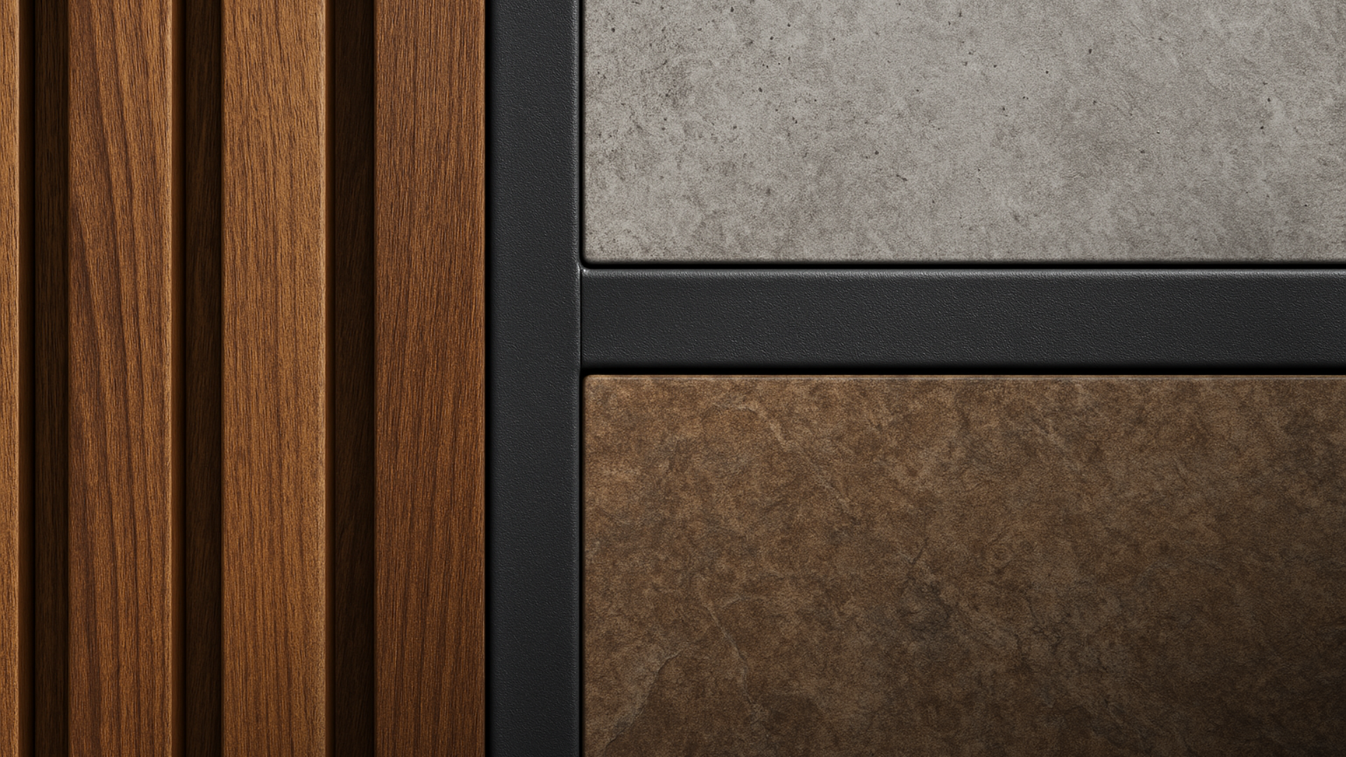 Close de texturas reais para fachada marrom e cinza.