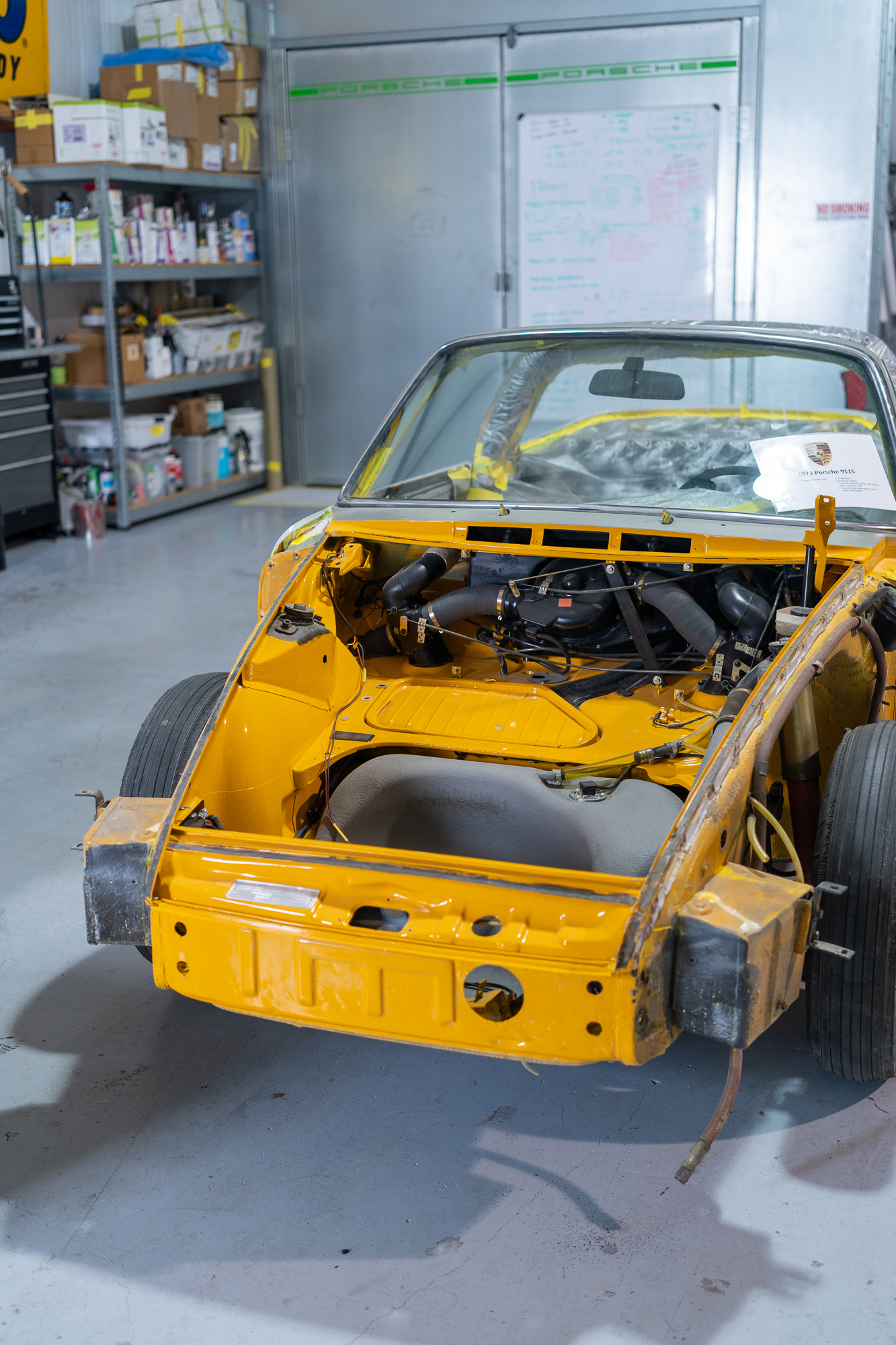 911S Targa in Signal Yellow under repair