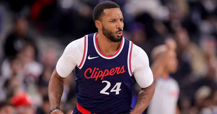 Norman Powell celebrating a basket.